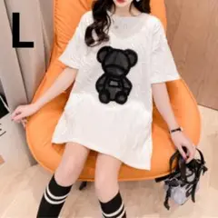 【SALE】 くま モノトーン Tシャツ 半袖 レディース ストリート