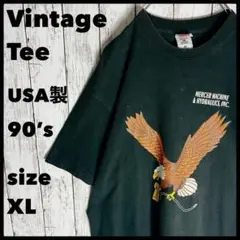 90s USA製 ヴィンテージtシャツ XL タカ 鷹 両面 シングル▲
