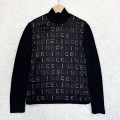 【美品】CELINE ウール/シルク混 カットソー ハイネック 袖ニット 総ロゴ