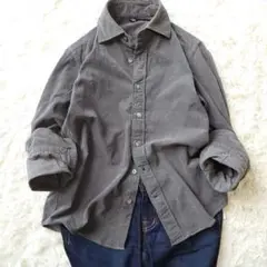 45R コーデュロイビッグシャツ ゆったり 長袖 背中ギャザー グレー系 M