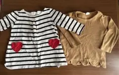 ストライプ柄ハートポケット付きトップスと茶色トップスセット