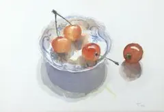 透明水彩　さくらんぼ　トマト