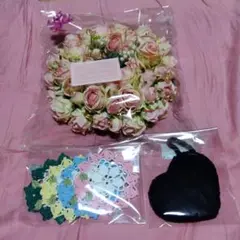 【新品】ピンクの薔薇のフラワーリース　玄関飾り・造花&コ―スター×4色+おまけ