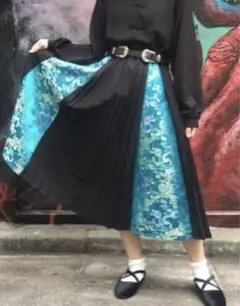 ゆびが1ぽん　チャイナ切替プリーツスカート　ミント