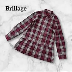 Brillage 赤系 チェック フリル裾 長袖シャツ