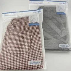 新品未使用 80サイズ GU サマナルパンツ 10分丈 2着チェック赤 グレー