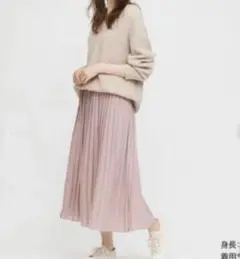 美品 UNIQLO ユニクロ ハイウエストシフォンプリーツスカート ピンク M