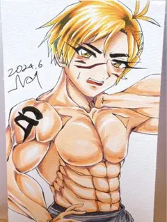 オリジナルイラスト 手描きイラスト コピックイラスト 原画 男の子 筋肉