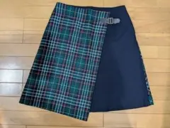 組曲　ウールチェック　ラップ風スカート
