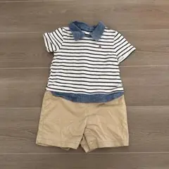 【美品】GAPストライプデニムポロロンパース 12-18ヶ月 男の子ベビー服