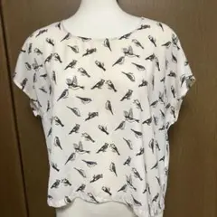 美品★インコ　とり　シャツ　フレンチスリーブ　半袖　レディース　H&M
