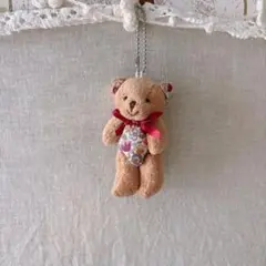 テディベア　キーホルダー　花柄　リバティ柄　ピンク