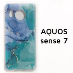 AQUOS sense7 ケース クリア 青緑 マーブル 透明 アクオス