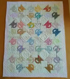 パッチワークキルト　Vintage　約127x96cm　大判　バスケットパターン