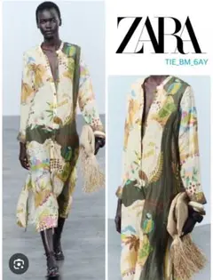 ZARA プリント チュニック ワンピース　ザラ　リネン　麻100％