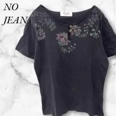 NO JEAN　カットソー　花柄　キーネック　半袖Tシャツ　M　チャコール