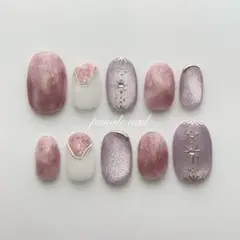 【現品】ニュアンスネイルチップ　夏　マグネット　ピンク　パープル　うるうる　星