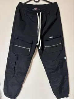 MSGMブラック XL カーゴパンツ ジッパーポケット付き