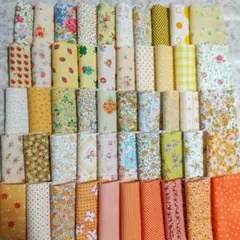 綿生地 パッチワーク カットクロス 黄 オレンジ 花柄 苺 薔薇 10cm50枚
