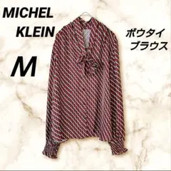 MICHEL KLEIN ボウタイ ブラウス 38 Ｍサイズ 幾何学模様 長袖