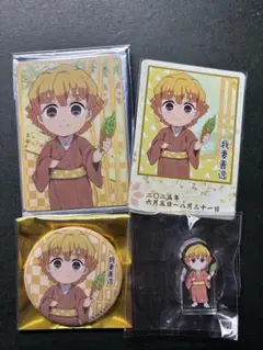 鬼滅の刃　我妻善逸　おこしバス　缶バッジ　カード　エアーくじ