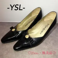 美品　YSL イヴ・サンローラン ブラック レザー ヒール 23cm リボン