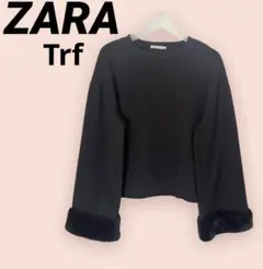 zara レディーストップス フェイクファー ブラックS きれいめカジュアル