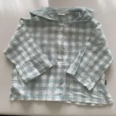 futafuta 水色チェック おさかなデザイン 80 長袖