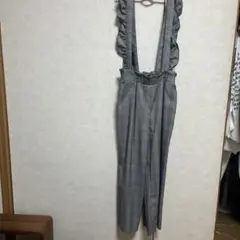 チェック柄フリル付きサロペット