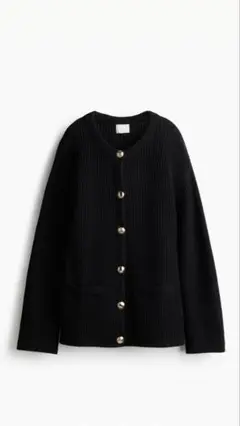 今期H&M/ゴールドボタンロングカーディガン/BLK/L