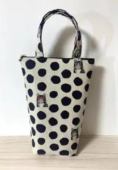 【期間限定SALE】ハンドメイド　保冷ポーチ　ペットボトルケース　猫柄　生成り