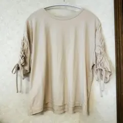 COLZA Tシャツ 半袖 無地 クルーネック リボン ベージュ Mサイズ