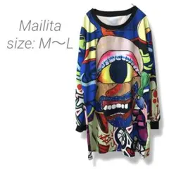 【Mailita】✨良品✨プリントTシャツチュニック ゆったりM-Lマルチカラー