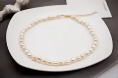 パール ネックレス 淡水 天然 真珠 バロック 一連 結婚式 チタン 8mm