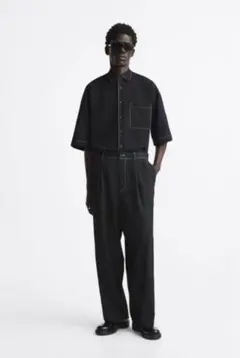 ZARA ワイドフィットパンツトップステッチ ブラック