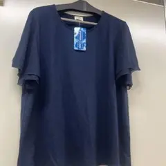 ネイビー フリル袖 半袖トップス