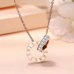 ネックレス ローマ数字 リング cz ダイヤ ピンク ステンレス ペンダント