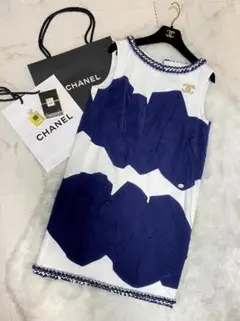 14P♡CHANEL シャネル チェーン装飾 バイカラー ワンピース 36