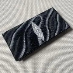 スティングレイ 折りたたみ 長財布 キャビア加工 エイ革 レザー 黒×灰×白