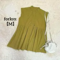 a1154＊forksy. 前開きノースリーブシャツ　黄緑色【M】カジュアル