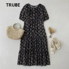 TRUBE 花柄シフォンワンピース　ブラック　美品