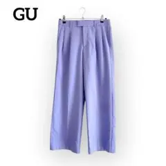 美品◆GU インタック　センタープリーツ スラックス【L】ゴムウエスト オフィス
