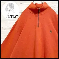 希少✨ ラルフローレン ハーフジップ スウェット トレーナー 刺繍ロゴ オレンジ