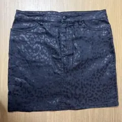 DIVIDED BY H&M ブラックヒョウ柄デニムスカート US 12(XL)
