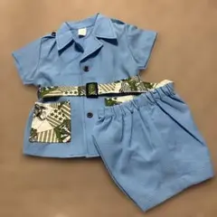 水色シャツ・ショートパンツセット（裏ゴム通し生地にシミあり）