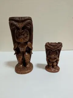 ハワイ　ティキ　tiki　木彫り　置物　魔除け　インテリア　2点セット