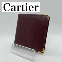【美品】カルティエ マストライン コンパクト財布 二つ折り レザー 本革 赤