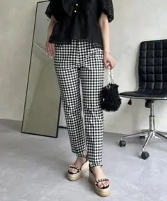 プロズヴェール　スーパーストレッチギンガムスリムテーパードパンツ