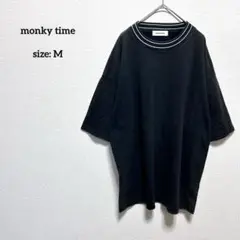 モンキータイム Tシャツ M 天竺 ライン モックネック オーバーサイズ 黒