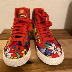 ナイキ ハイカットスニーカー 23cm レッド 花柄 アロハ柄 ハイビスカス柄